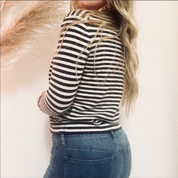 J. CREW Black White Striped Harlow Cardigan Cardi Sweater Button Tweed Trim S - Picture 3 of 7